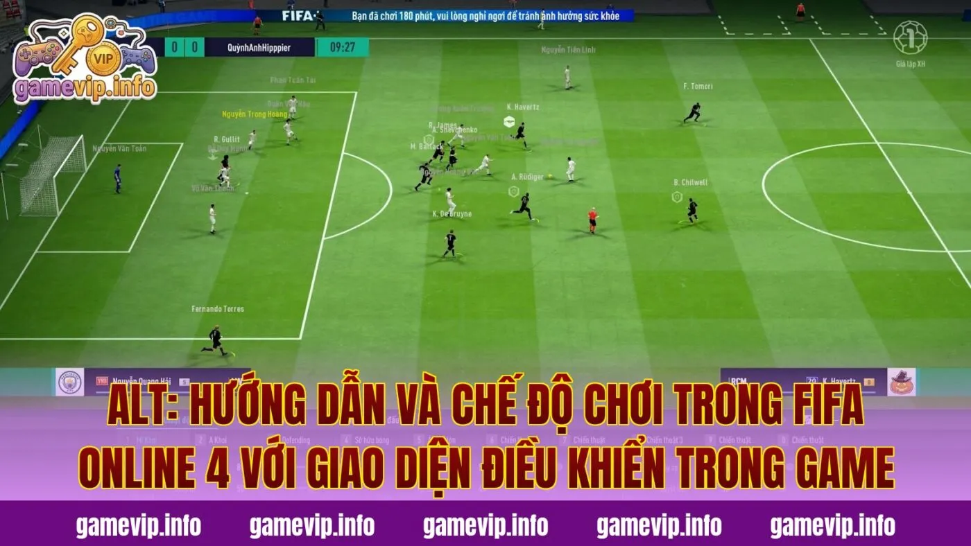Alt: Hướng dẫn và chế độ chơi trong FIFA Online 4 với giao diện điều khiển trong game