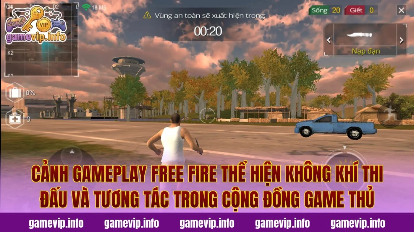 Cảnh gameplay Free Fire thể hiện không khí thi đấu và tương tác trong cộng đồng game thủ