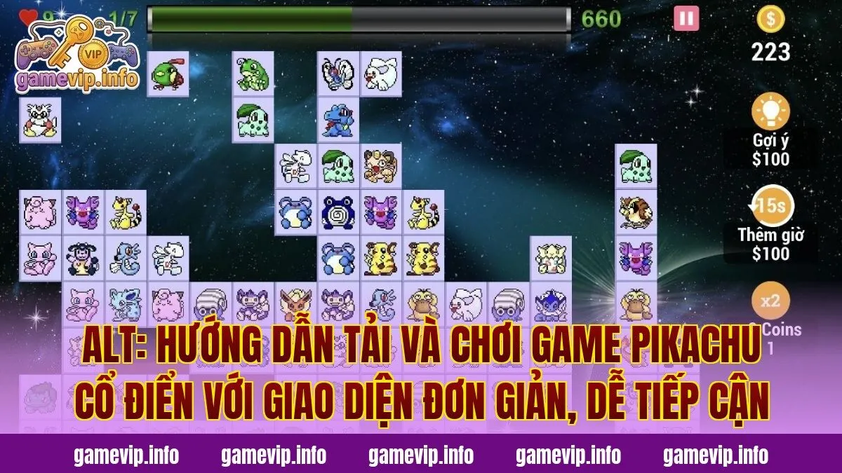 Alt: Hướng dẫn tải và chơi game Pikachu cổ điển với giao diện đơn giản, dễ tiếp cận
