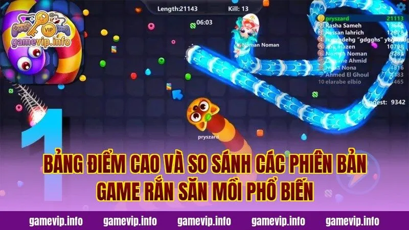 Bảng điểm cao và so sánh các phiên bản game rắn săn mồi phổ biến
