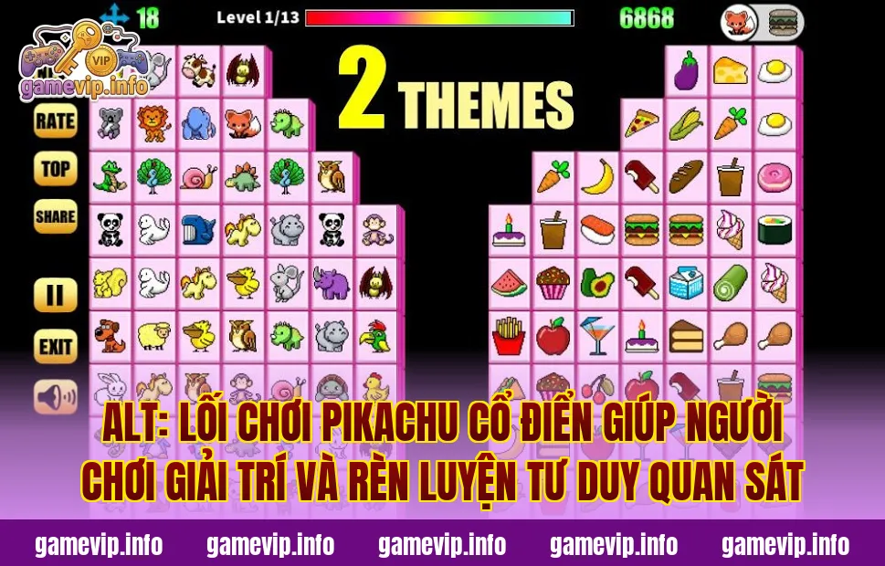 Alt: Lối chơi Pikachu cổ điển giúp người chơi giải trí và rèn luyện tư duy quan sát