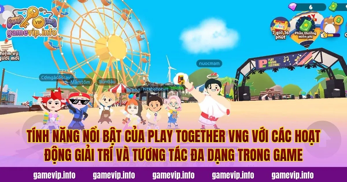 Tính năng nổi bật của Play Together VNG với các hoạt động giải trí và tương tác đa dạng trong game