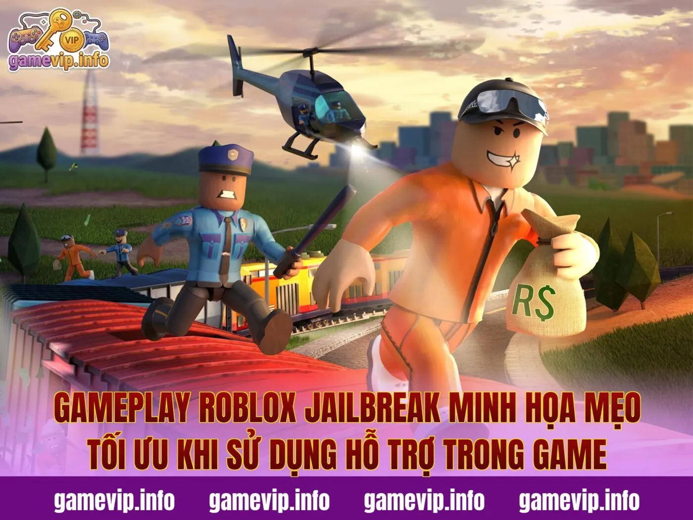 Gameplay Roblox Jailbreak minh họa mẹo tối ưu khi sử dụng hỗ trợ trong game